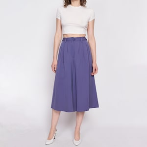 Small 70s 80s Christian Aujard Lilac Purple High Waisted Culottes 25.5&quot; | Vintage Casual Pleated Long Wool Trouser Shorts