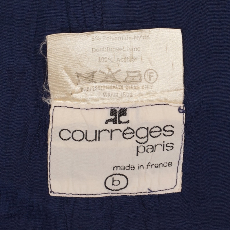 70-tals Courrèges marinblå minitröjklänning - medium | Vintage designerklänning i ull, marin stil, pinafore-mönster bild 8