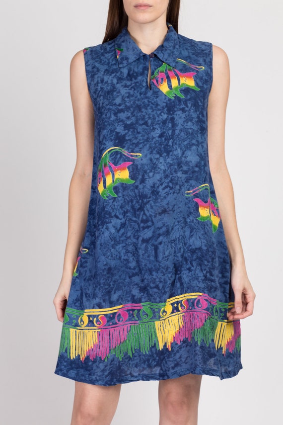 Medium 90s Tie Dye Tropical Fish Mini Dress | Vin… - image 2