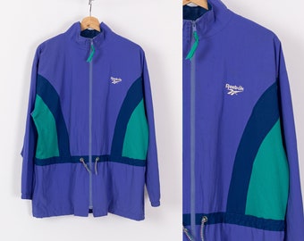 Medium 90s Reebok Windbreaker Jacket Men's | Vintage Color Block Drawstring Waist Zip Up Track Jacket