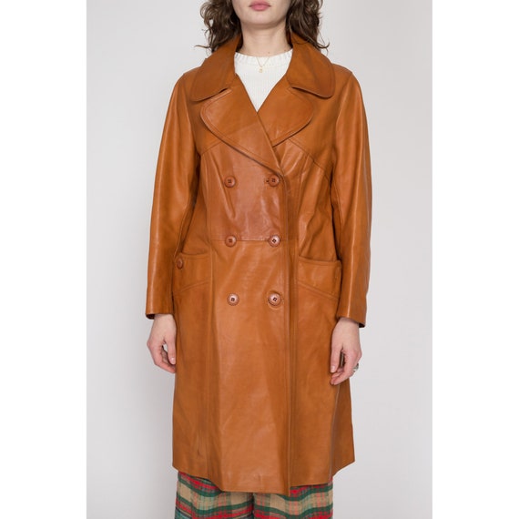 Large 70s Caramel Brown Long Leather Jacket | Vin… - image 2