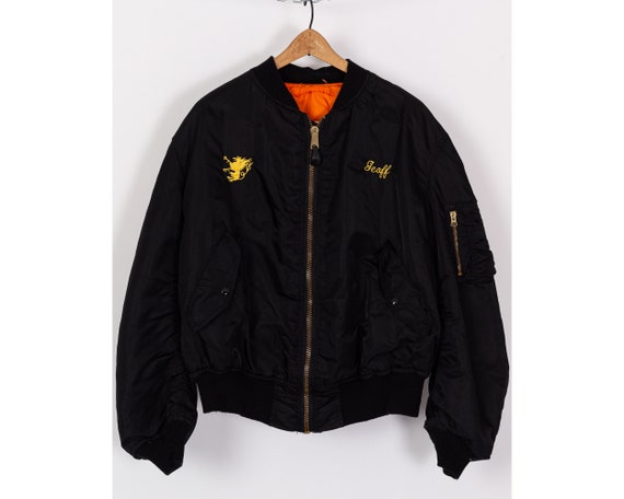 XXL Vintage Dragon Graphic Reversible Black Bomber Flight Jacket Men\'s Black  Orange Alpha Industries Military Puffy Coat - Etsy Sweden