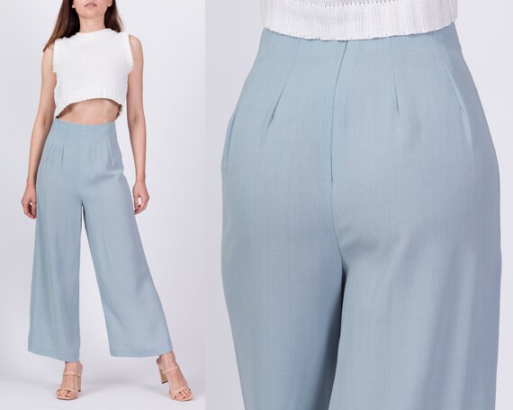 Blue straight leg trousers sale
