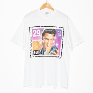 XL 90s Elvis Presley Postage Stamp T Shirt | Vintage White Graphic 