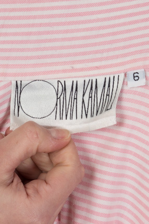 Small 80s Norma Kamali Candy Stripe Belted Shirtd… - image 7