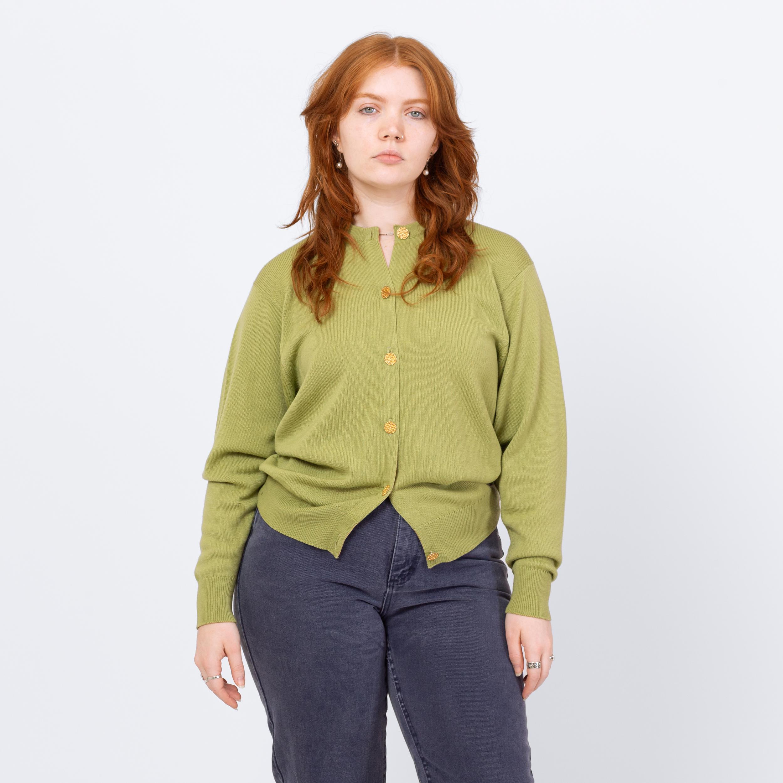 Vintage 90s Burberry Green Merino Wool Cardigan, as is - Medium