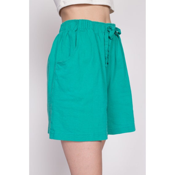80s Teal Green Cotton Elastic Waist Shorts Small … - image 4