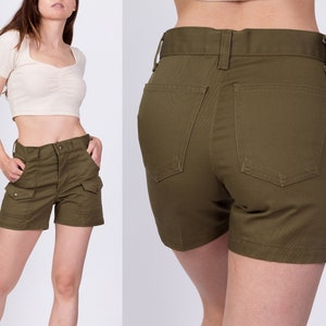 70s High Waist Boy Scout Uniform Shorts XS to Small Vintage Olive Green Utility Cargo Shorts image 1