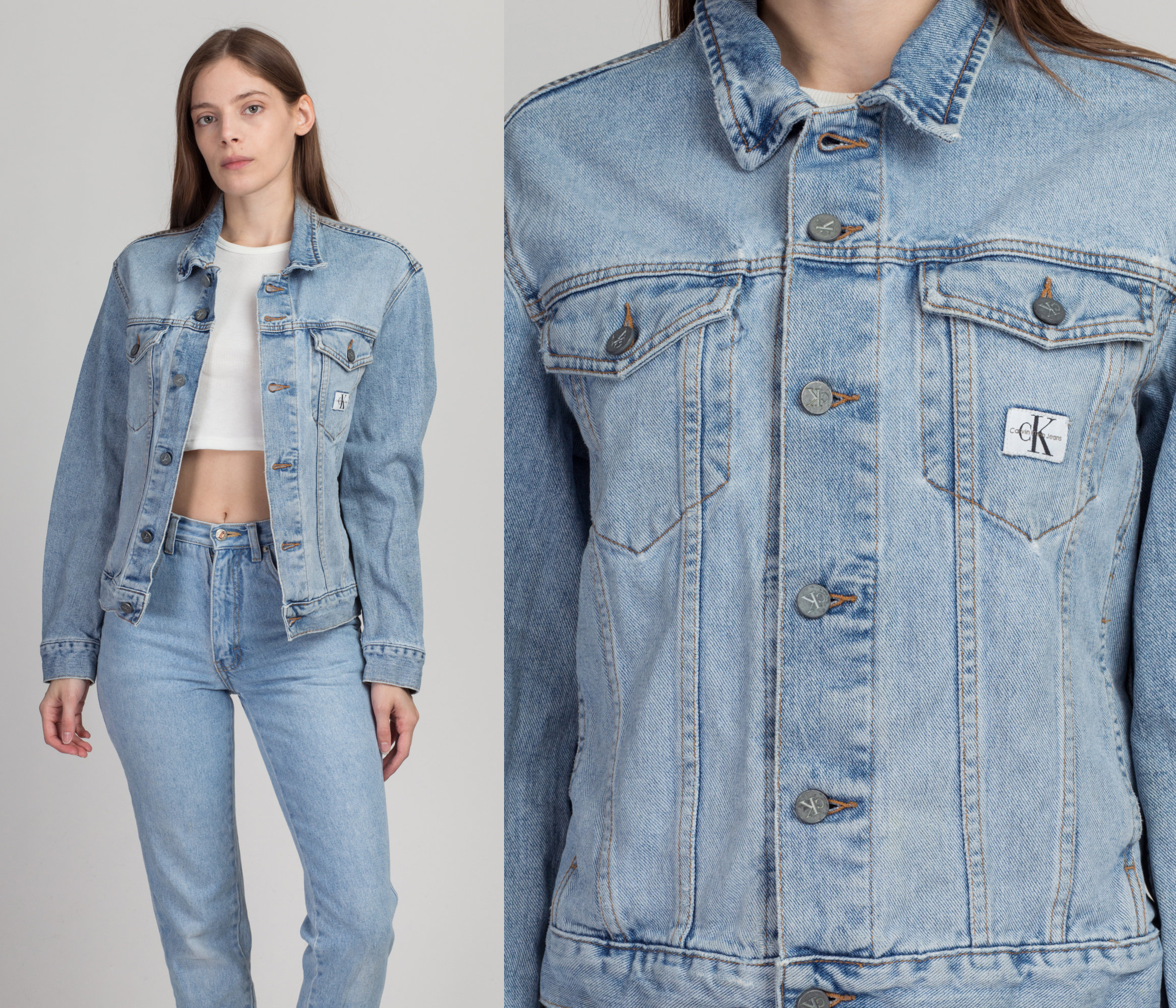 Vintage Calvin Klein Jean Jacket - Medium | 90s Y2K Light Wash Denim Jacket