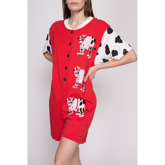 Med-Lrg 80s Retro Cow Romper | Vintage Red White … - image 4