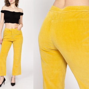 Medium 70s Yellow Corduroy Kick Flare Pants Vintage Cords Retro High Waisted Trousers zdjęcie 1