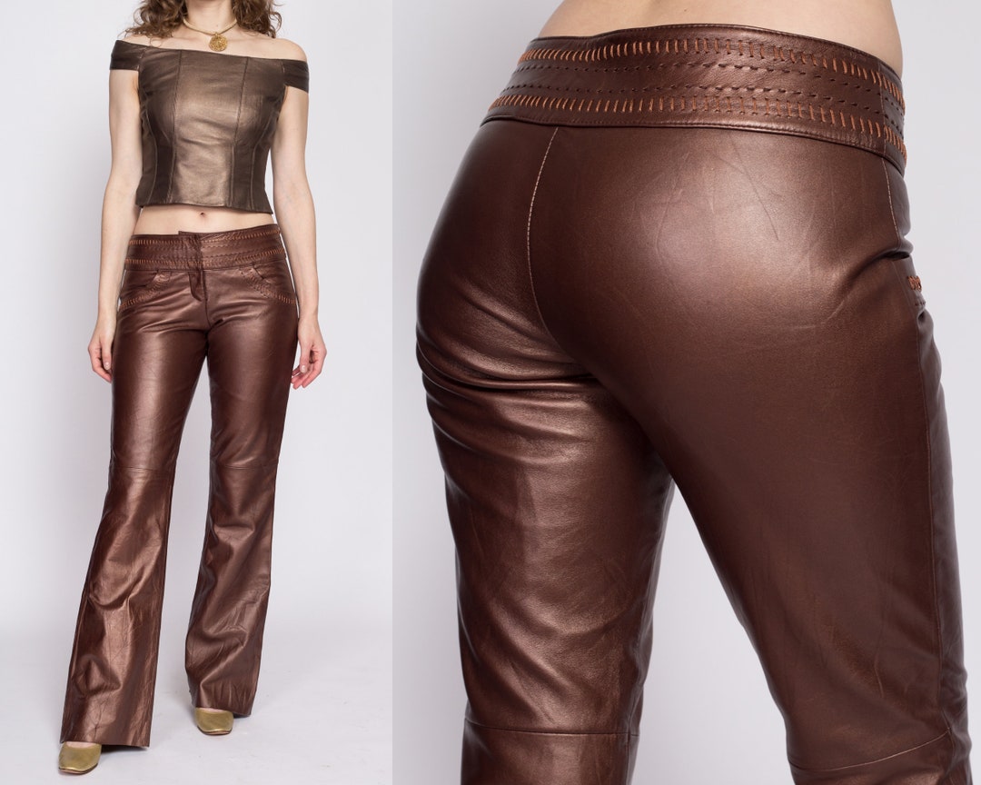 90s Y2K Cache Low Rise Leather Pants Medium Vintage Boho Copper Bootcut — free download