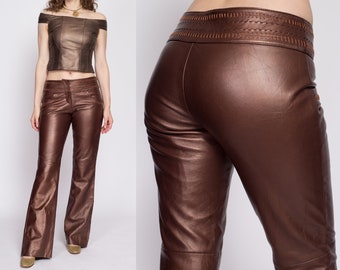 90s Y2K Cache Low Rise Leather Pants Medium | Vintage Boho Copper Bootcut Trousers