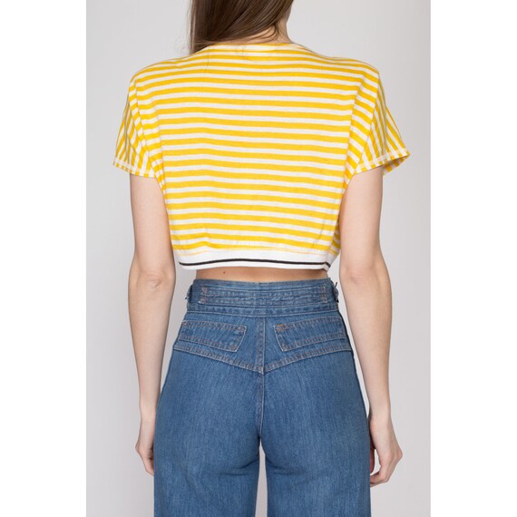 Large 80s Yellow Striped Button Up Crop Top | Ret… - image 5