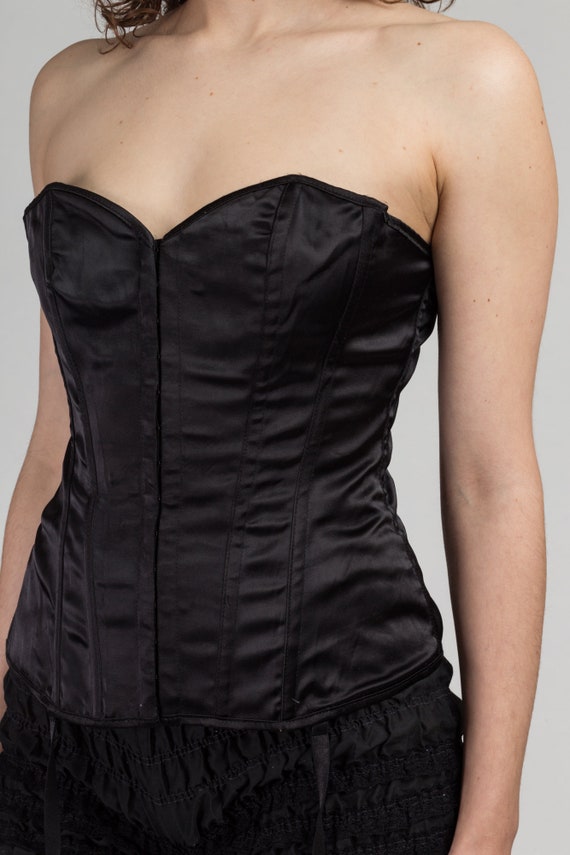 1990s bustier black corset,vintage black satin corset top
