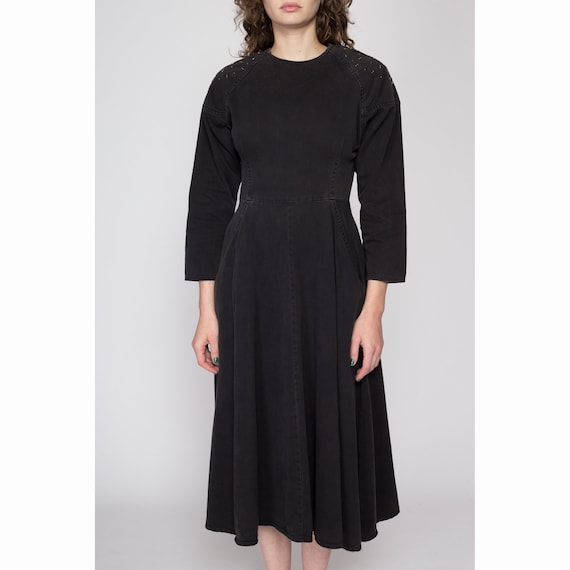 Small 80s Black Studded Button Back Midi Dress | … - image 2