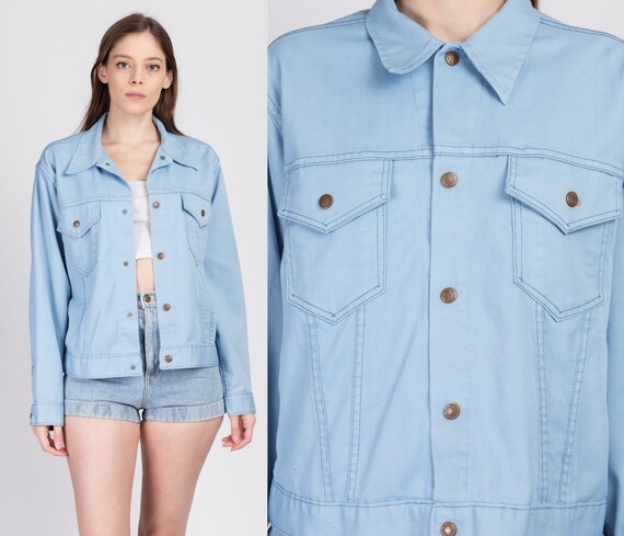 70s Light Blue Denim Look Jacket Large | Vintage … - image 1