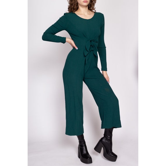 90s Grunge Emerald Green Tie Front Jumpsuit Small… - image 4