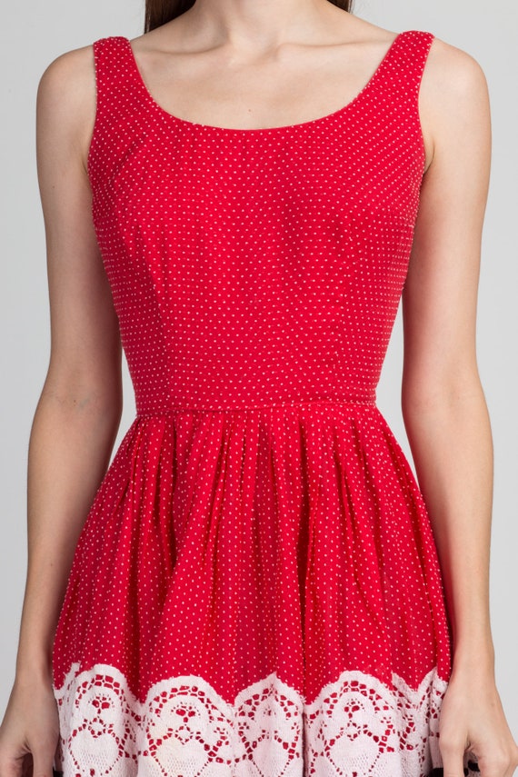 Vintage Red Swiss Dot Fit & Flare Dress Extra Sma… - image 6