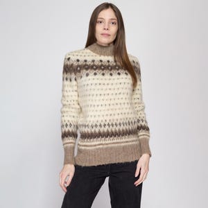 XS-Sm 70s Icelandic Fair Isle Sweater | Vintage Nordic Lopi Lopapeysa Hand Knit Wool Pullover Jumper