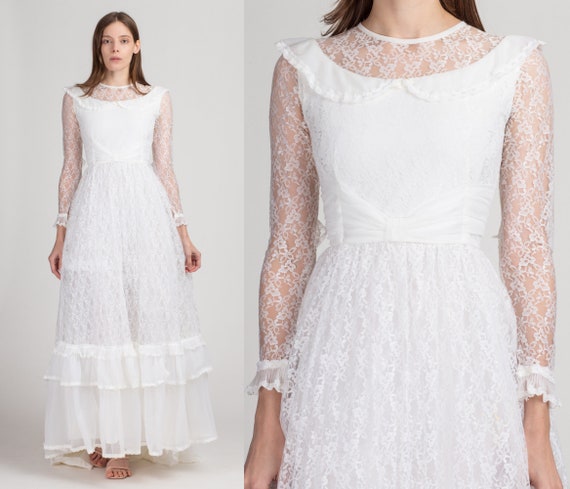 60s 70s Cardiff White Lace Wedding Dress Petite E… - image 1