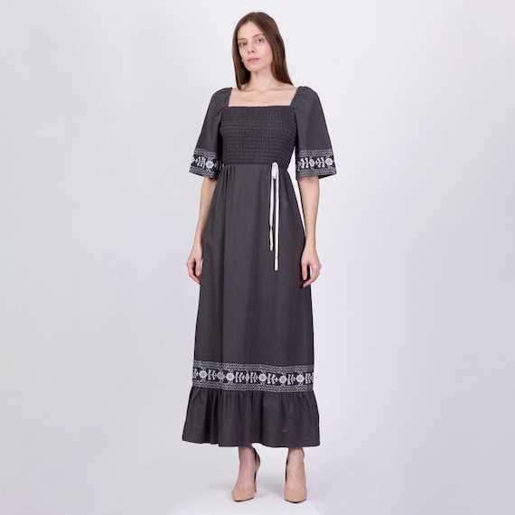 grey peasant dress Smocked Dress Swan Gray