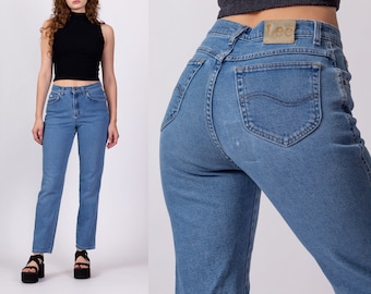 90s Lee High Waisted Jeans Medium, 28"-29" | Vintage Tapered Leg Medium Wash Denim Mom Jeans