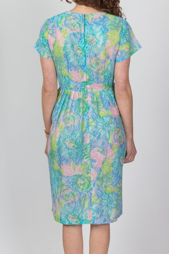 60s 70s Watercolor Floral Day Dress Large | Vinta… - image 5