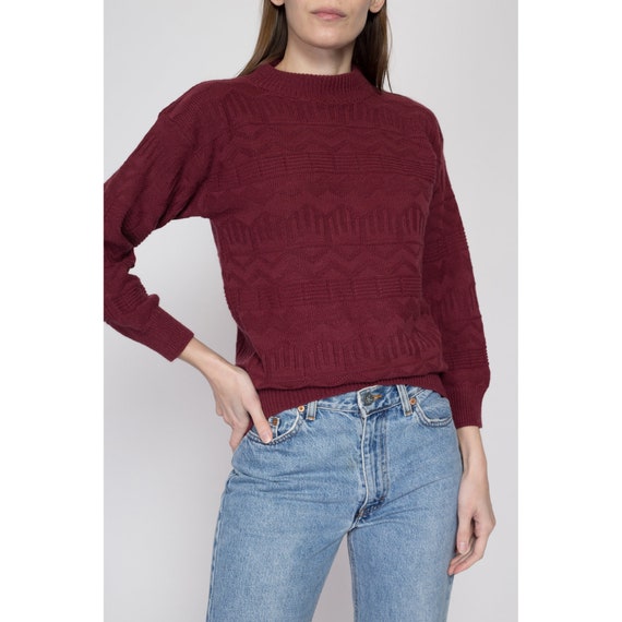 Small 80s Wine Red Geometric Knit Sweater Petite … - image 2