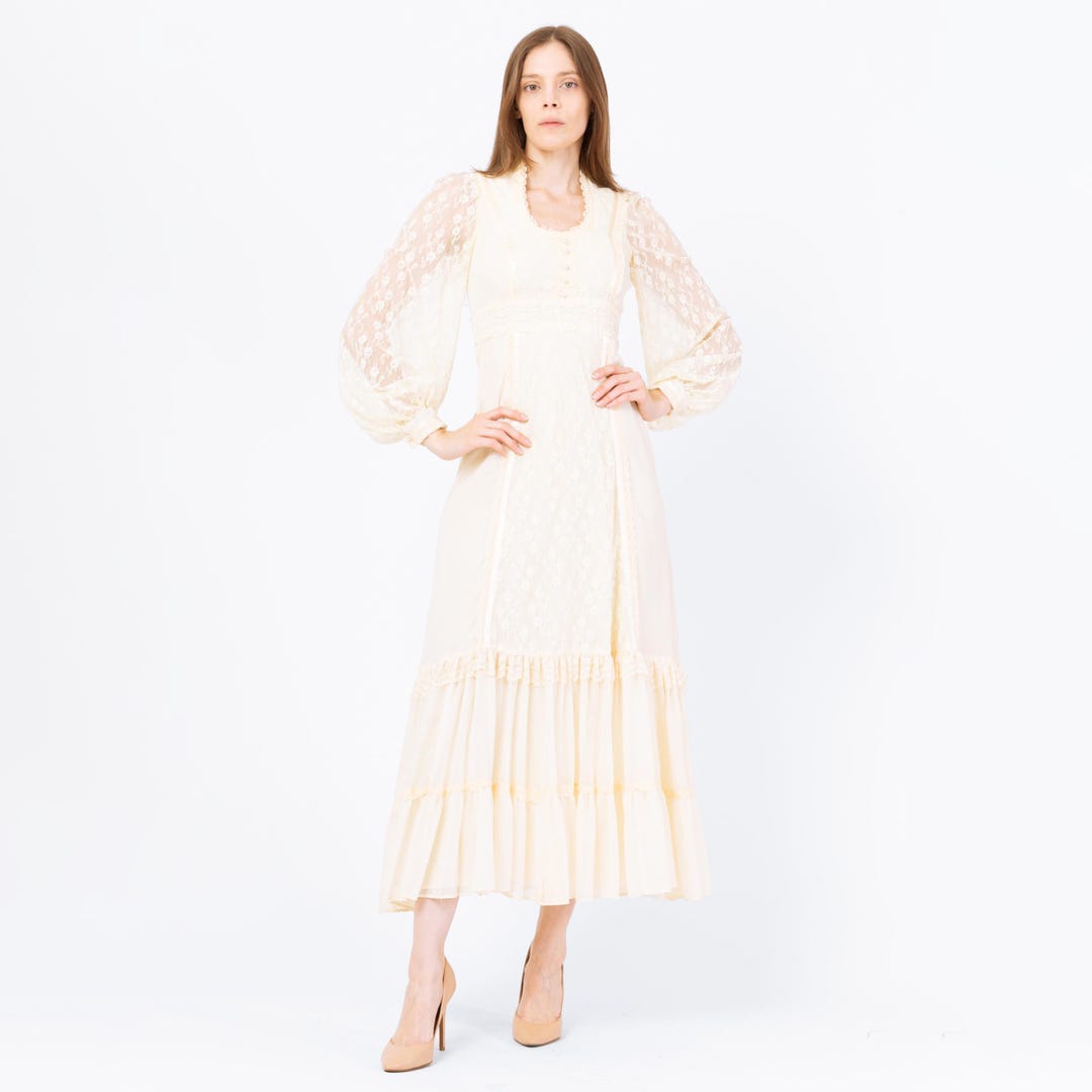Vintage 70s Gunne Sax Cream Lace Prairie Maxi Dress - Extra Small ...