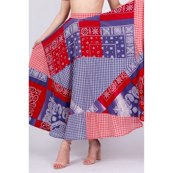 70s Patchwork Bandana Print Maxi Skirt Small, 26"… - image 6