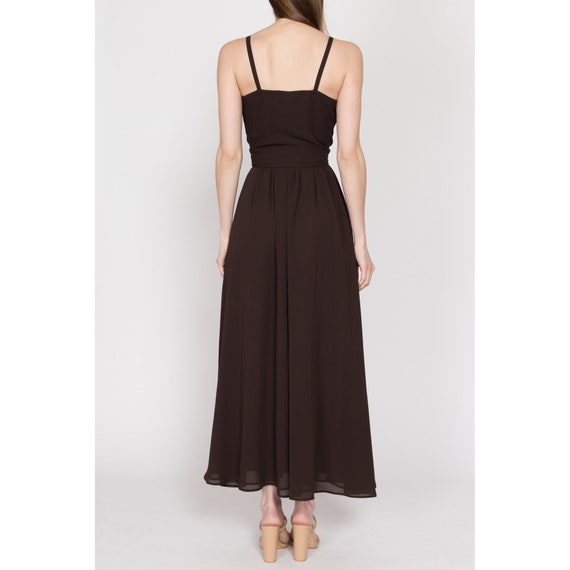 XS 70s Chocolate Brown Chiffon Tie Front Gown | V… - image 5