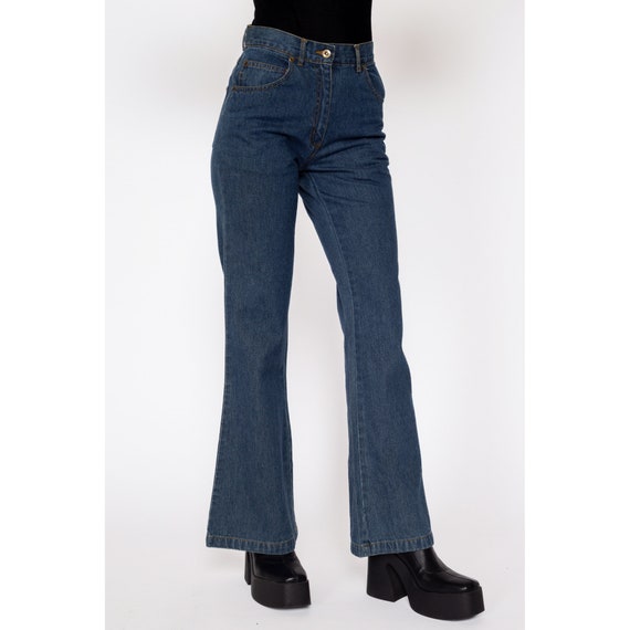 Petite XS 90s Dark Wash Denim Flared Jeans 25" | … - image 5