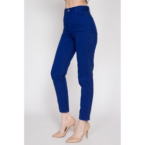 XS 90s Royal Blue High Waisted Jeans 24 Vintage Denim Slim Skinny Tapered Leg Mom Jeans image 5