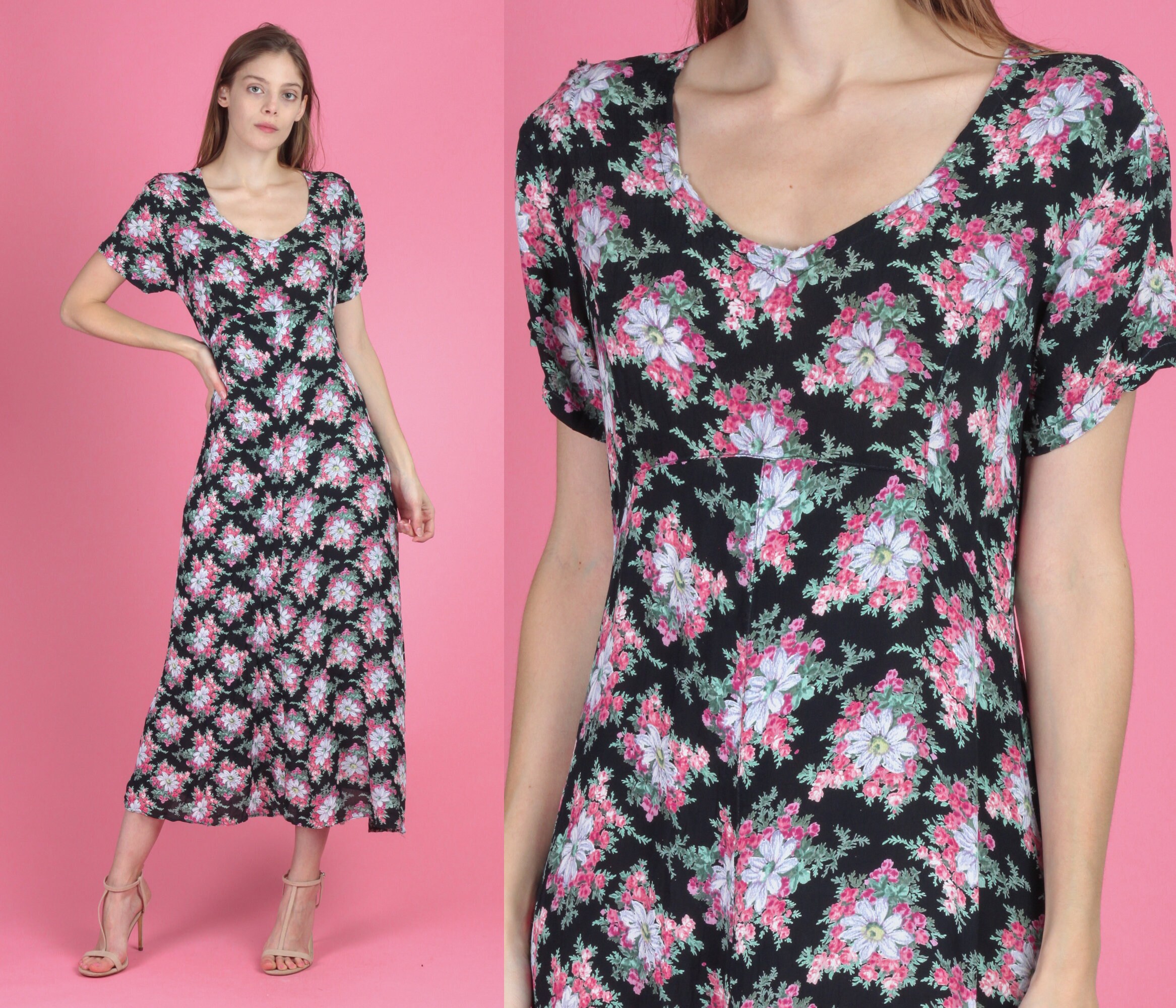 90s Grunge Floral Summer Dress Medium 