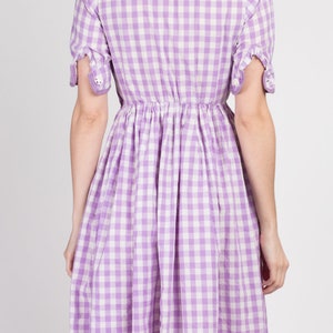 Vintage 1940s Purple Gingham Checkered Day Dress Petite XS 40s 50s Fit & Flare Boho Cotton Mini Dress image 5