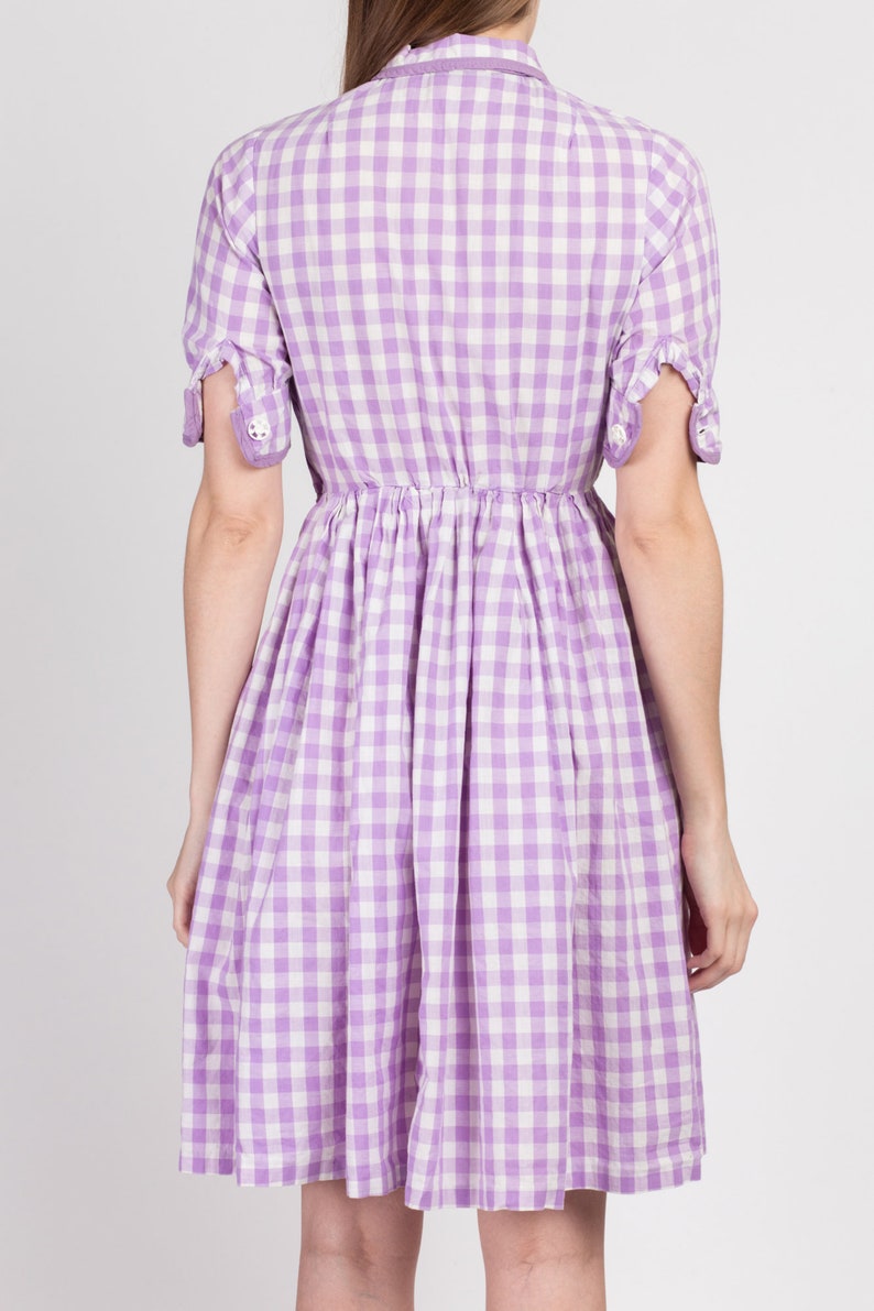 Vintage 1940s Purple Gingham Checkered Day Dress Petite XS 40s 50s Fit & Flare Boho Cotton Mini Dress image 5