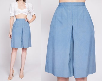 70s Blue High Waisted Culotte Skort Small, 26.5" | Vintage Koret Of California Pantskirt Shorts