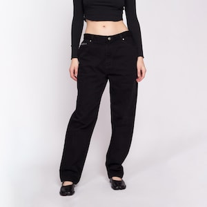 Large 90s Lee Black High Waisted Jeans 32.5&quot; | Vintage Denim Tapered Leg Mom Jeans