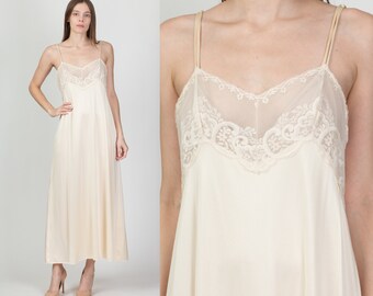 Elegant Ivory 70s Long Nightgown or Slip Dress