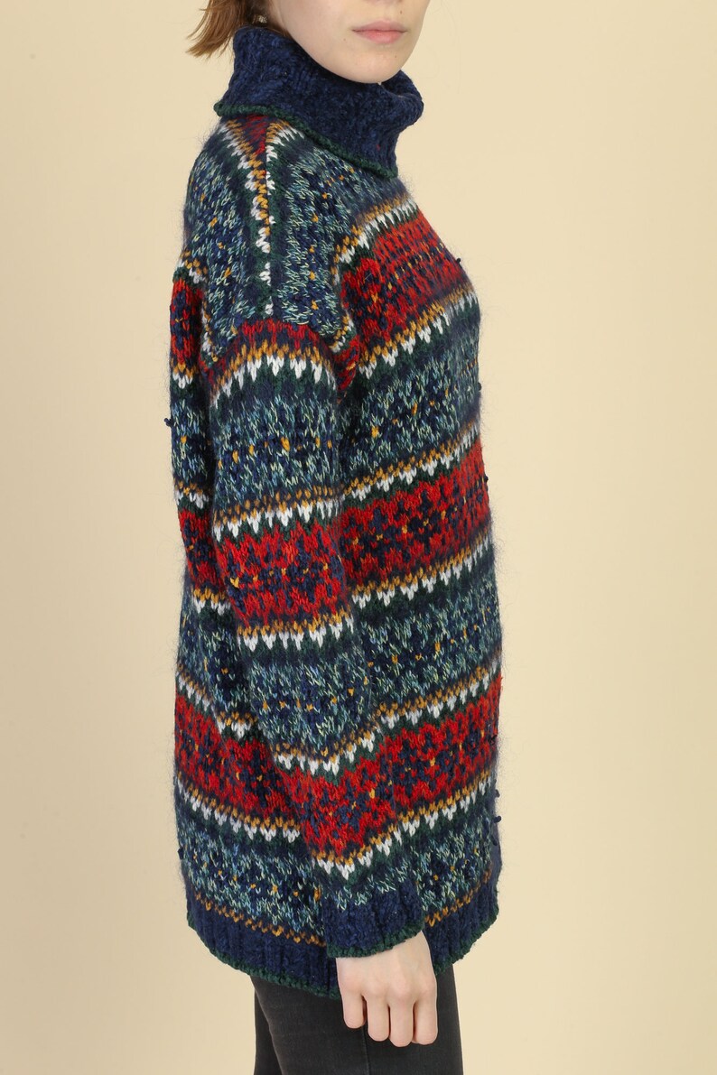 Medium 90s Lizwear Mohair Turtleneck Sweater Vintage Striped Knit Pullover Jumper