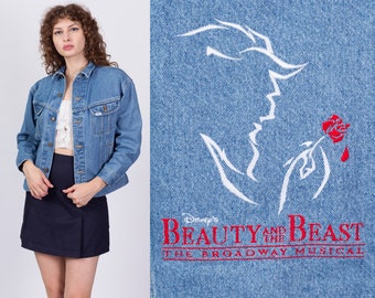 90s Beauty And The Beast Denim Jacket Petite Large | Vintage Disney Broadway Musical Button Up Coat