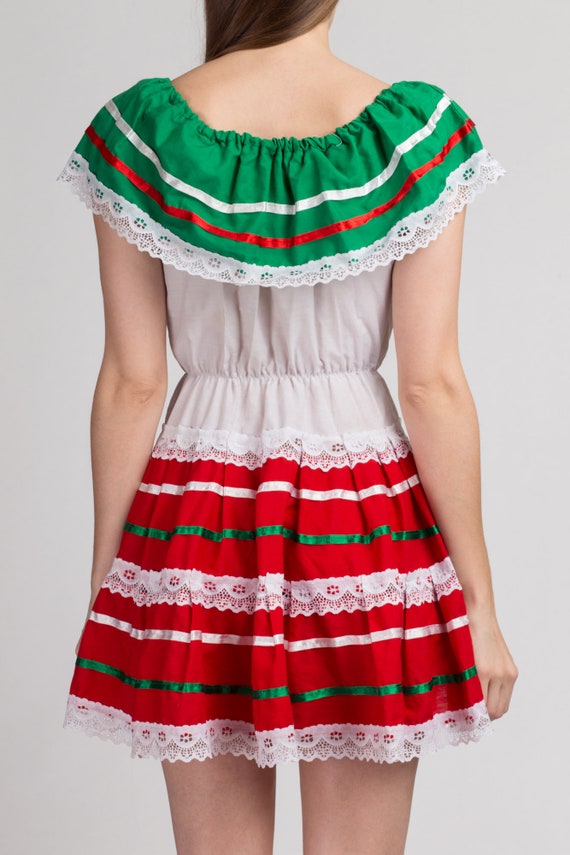Vintage Mexican Off Shoulder Peasant Mini Dress E… - image 5