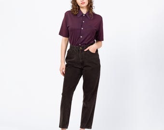 Vintage 80s Black Chic High Waisted Jeans - Medium, 28" Waist | Denim Tapered Leg Mom Jeans