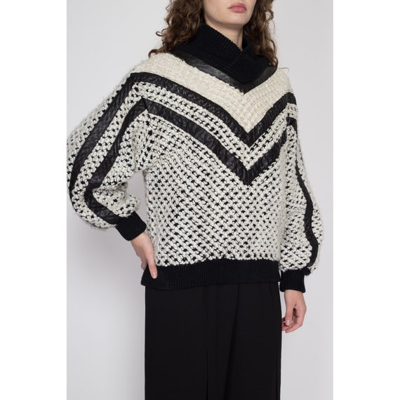 Sm-Lrg 80s Black & White Leather Striped Sweater … - image 4