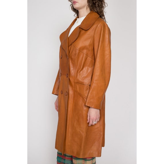 Large 70s Caramel Brown Long Leather Jacket | Vin… - image 3