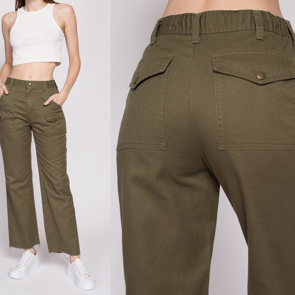 Sm-Med 70s Boy Scout Uniform Pants 27"-29" | Vintage High Waisted Olive Green Utility Cargo Trousers