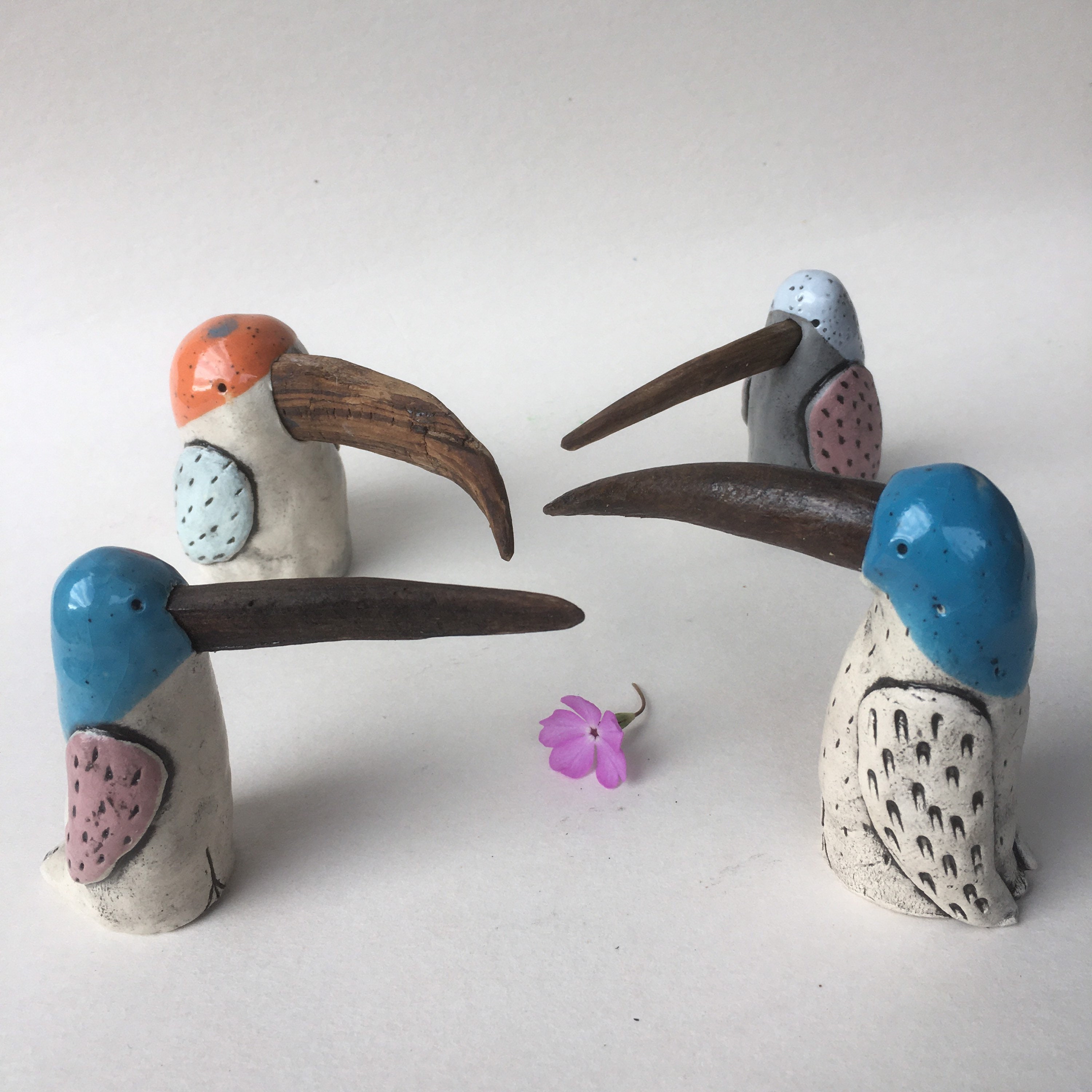 Small birds Coloured Bird figurine Ceramics Wooden beaks Etsy