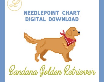 Bandana Golden Retriever 18 Mesh Needlepoint Pattern Chart (PDF)