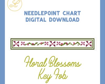 Floral Blossoms Key Fob 18 Mesh Needlepoint Stitch Chart (PDF)